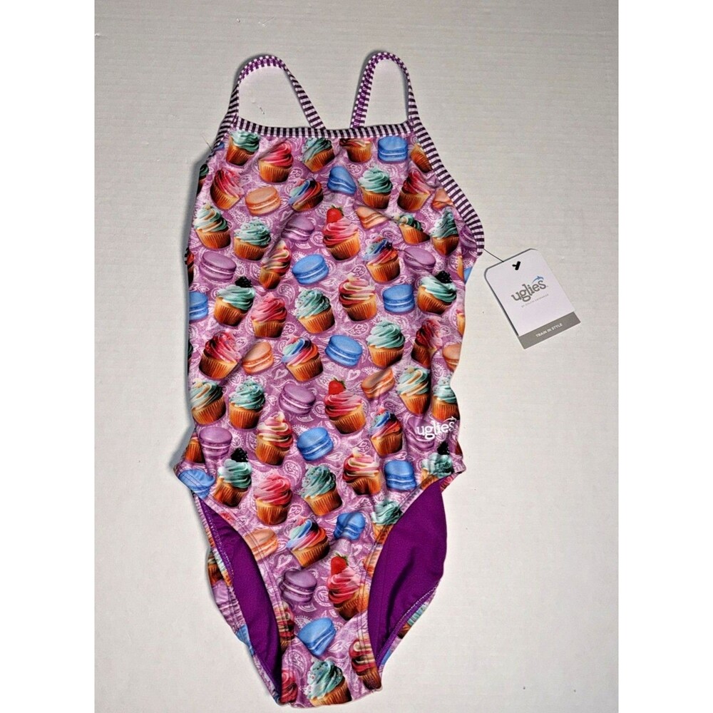 NWT Uglies Women's SIZE 36 Bon Appetit Cupcakes V-Back One Piece Swimsuit New